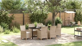vidaXL Σέτ φαγητού για κήπο 7 pcs Μπεζ συνθετικό ρατάν