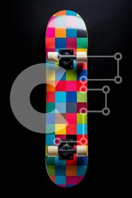 Intra Συλλεκτικό Ξύλινο Παζλ Plywood  4mm - Πολύχρωμο Skateboard σε μαύρο φόντο Σε Ξύλινο Κουτί - Διαστάσεις: 10x10 cm – 25 κομμάτια