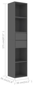 vidaXL Βιβλιοθήκη Γυαλιστερό Γκρι 36 x 30 x 171 εκ. από Μοριοσανίδα