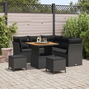 vidaXL Σετ Καναπέ Κήπου Ρυθμιζόμενο ύψος 8 pcs Μαύρο συνθετικό ρατάν