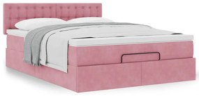VidaXL Οθωμανικό κρεβάτι με στρώμα ροζ 140x190cm Βελούδο