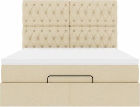vidaXL Οθωμανικό κρεβάτι με στρώμα &amp; LEDs Cream 140x190cm Ύφασμα