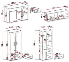 Παιδικό δωμάτιο Akron G108, 176 kg, Ανθρακί, Άσπρο, Πλαστικοποιημένη μοριοσανίδα, Πόρτες ντουλάπας: Με μεντεσέδες, Πόδια: Πλαστική ύλη, Γκρι