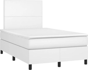 vidaXL Κρεβάτι Boxspring με Στρώμα &amp; LED Λευκό 120x200 εκ. Συνθ. Δέρμα