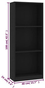 vidaXL Βιβλιοθήκη με 3 Ράφια Μαύρη 40x24x109 εκ. Επεξεργασμένο Ξύλο