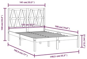 vidaXL Πλαίσιο Κρεβατιού 135 x 190 εκ. Μασίφ Ξύλο Πεύκου Double