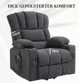 Ηλεκτρική πολυθρόνα ανύψωσης με λειτουργία μασάζ και θέρμανσης, θύρες USB, ποτηροθήκες, Σκούρο γκρι