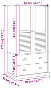 Ντουλάπα VIGO 90 x 55 x 176 εκ. από Μασίφ Ξύλο Πεύκου - Καφέ