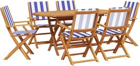 vidaXL Σετ Τραπεζαρίας Κήπου 7 τεμ. ΜπλεΛευκό Ύφασμα/Μασίφ Πεύκου