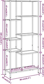vidaXL Βιβλιοθήκη 80 x 30 x 180 εκ. από Ατσάλι και Επεξεργασμένο Ξύλο