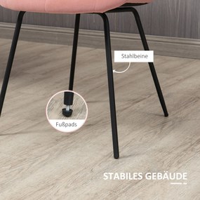 HOMCOM Σετ 2 καρεκλών τραπεζαρίας, καρέκλες προφοράς, καρέκλες κουζίνας, ρετρό σχεδιασμός, όψη βελούδου, 50 cm x 61 cm x 79 cm, Ροζ