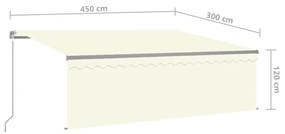 Τέντα Συρόμενη Χειροκίνητη με Σκίαστρο &amp; LED Κρεμ 4,5 x 3 μ. - Κρεμ