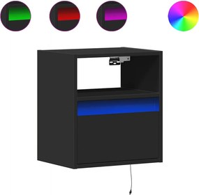 vidaXL Κομοδίνα Επιτοίχια με Φώτα LED 2 τεμ. Μαύρα