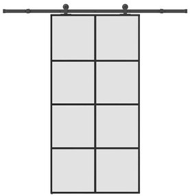 Συρόμενη Πόρτα με Μηχανισμό 102,5x205 εκ. Γυαλί ESG &amp; Αλουμίνιο - Μαύρο