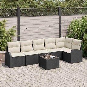 vidaXL Σετ Καναπέ Κήπου με μαξιλάρι 7 pcs Μαύρο Πολυ ράταν
