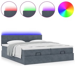 vidaXL Οθωμανικό κρεβάτι με στρώματα & LEDs Σκούρο γκρι Βελούδο