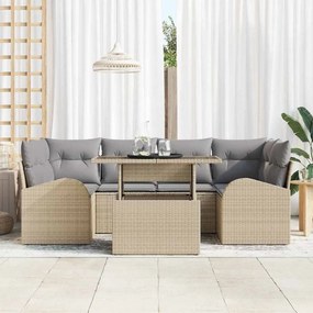 vidaXL Σετ Καναπέ Κήπου με μαξιλάρι 7 pcs Μπεζ Πολυ ράταν