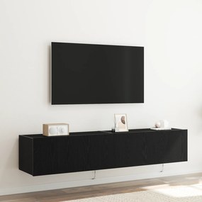 vidaXL Ντουλάπες τοίχου για τηλεοράσεις με LED φώτα 2 τεμ Μαύρη Δρυς 80x35x31 εκ