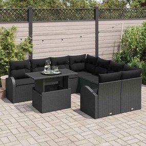 vidaXL Σετ Καναπέ Κήπου με μαξιλάρι 9 pcs Μαύρο Πολυ ράταν