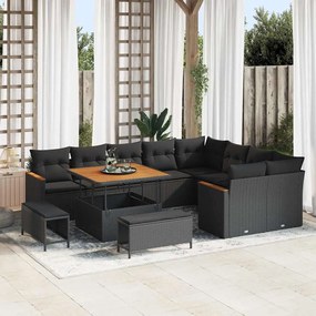 vidaXL Σετ Καναπέ Κήπου με μαξιλάρι 12 pcs Μαύρο Πολυ Ρατάν