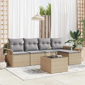 vidaXL Εξωτερικός καναπές με μαξιλάρι 6 pcs Μπεζ συνθετικό ρατάν