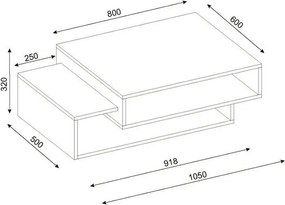 Τραπεζάκι σαλονιού Tab Megapap χρώμα λευκό - καρυδί 105x60x32εκ.