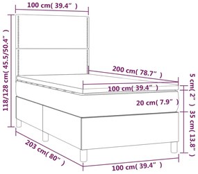 Κρεβάτι Boxspring με Στρώμα Ανοιχτό Γκρι 100x200 εκ. Υφασμάτινο - Γκρι