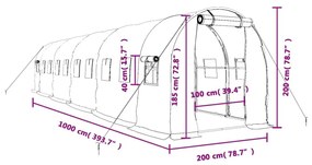 Θερμοκήπιο με Ατσάλινο Πλαίσιο Λευκό 20 μ² 10 x 2 x 2 μ. - Λευκό