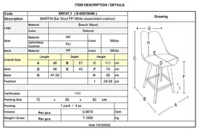 Σκαμπώ BAR MARTIN PP Λευκό 49x57x74/111cm (Σετ 4 ΤΕΜ)