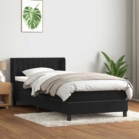 Box Spring Κρεβάτι με στρώμα Μαύρο 80x210 εκ. Βελούδινο - Μαύρο