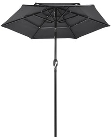vidaXL Ομπρέλα Κήπου 3 Επιπέδων Ανθρακί 2 μ. με Ιστό Αλουμινίου