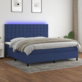 Κρεβάτι Boxspring με Στρώμα &amp; LED Μπλε 200x200 εκ. Υφασμάτινο - Μπλε