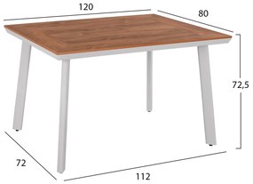 Τραπέζι TABER Αλουμινίου Λευκό με Επιφάνεια Polywood 120x80x72,5Υ εκ. 120x80x72.5 εκ.