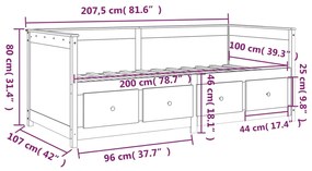 820387 Καναπές Κρεβάτι Μαύρο 100x200 εκ. από Μασίφ Ξύλο Πεύκου - Μαύρο