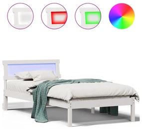 vidaXL Κρεβάτι με LED Κεφαλάρι σε Λευκό, 90 x 200 εκ, από Μασίφ Πεύκο