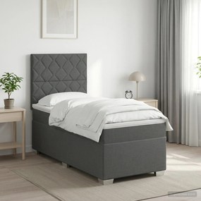 vidaXL Κρεβάτι box spring με στρώμα Σκούρο Γκρι 100 x 200 cm Ύφασμα