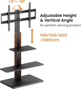 POWERTECH βάση τηλεόρασης δαπέδου PT-1422, 32-75", έως 40kg, με ράφια