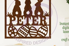 Intra απο ξύλο plywood 3mm-4mm πάχος 3 Easter Bunnies Square Όνομα Wall Art Δίασταση 10x10 cm INTRAFABR-113547581