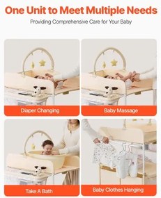 VEVOR Foldable Baby Changing Diaper Station with Side Basket &amp; Hanging Rod Beige