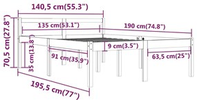 Κρεβάτι Ηλικιωμένων Γκρι 135x190εκ. Μασίφ Ξύλο Πεύκου Double - Γκρι