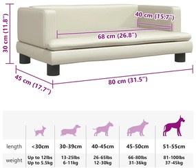 vidaXL Κρεβάτι Σκύλου Κρεμ 80 x 45 x 30 εκ. από Συνθετικό Δέρμα