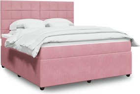 vidaXL Κρεβάτι Boxspring με Στρώμα Ροζ 180x200 εκ. Βελούδινο