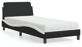 Κρεβάτι με Στρώμα Μαύρο/Λευκό 90x190 εκ. από Συνθετικό Δέρμα