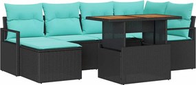 vidaXL Σετ Καναπέ Κήπου 7 pcs Μαύρο και Τυρκουάζ