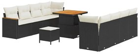 vidaXL Σετ Καναπέ Κήπου με μαξιλάρι 11 pcs Μαύρο Πολυ ράταν