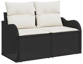vidaXL Σετ Καναπέ Κήπου 7 Τεμαχίων με Μαξιλάρια Μαύρο Πολυ Ψάθινο