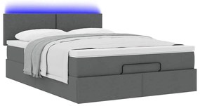 vidaXL Οθωμανικό κρεβάτι με στρώμα & LEDs Σκούρο γκρι 140x200cm Ύφασμα