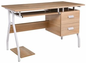 Τραπέζι γραφείου Mesa 140, Με συρτάρια, Με ράφι πληκτρολογίου, Αριθμός συρταριών: 2, 73x120x60cm, Άσπρο, Sonoma οξιά | Epipla1.gr