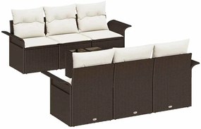 vidaXL Σετ Καναπέ Κήπου με μαξιλάρι 7 pcs Καφέ, Κρέμα 55 x 55 x 37 εκ
