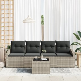 vidaXL Σετ Τραπεζαρίας 5 Τεμαχίων με Μαξιλάρια Light Grey Πολυ Ρατάν